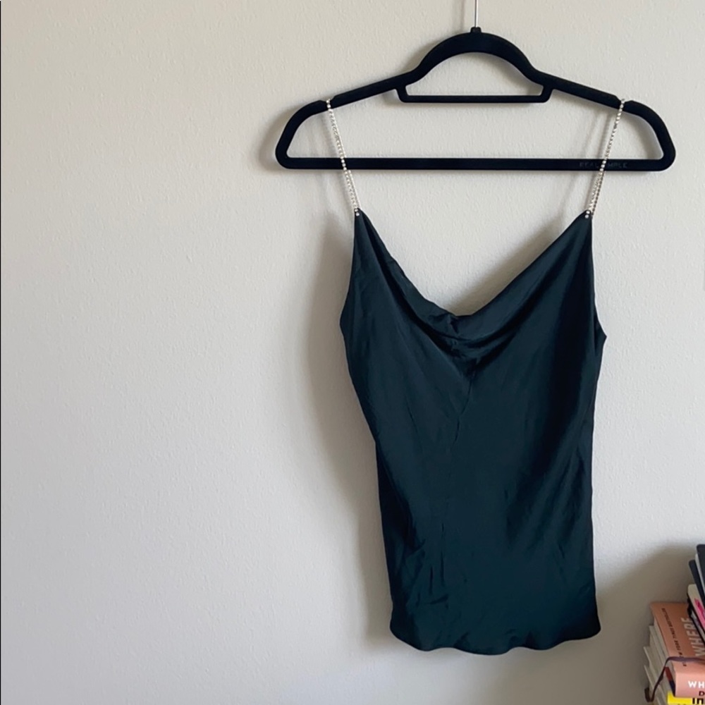 Zara Dark Green Beaded Strap Tank Top